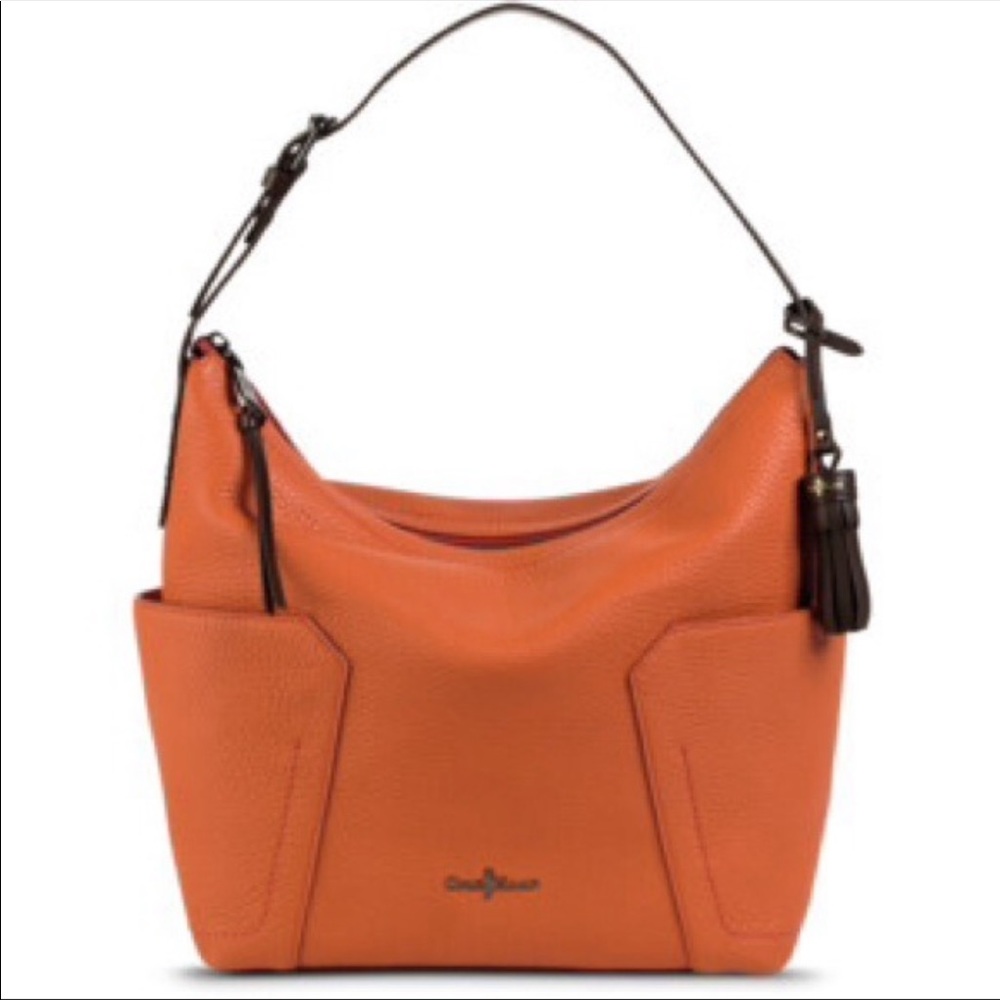 Cole Haan orange leather bucket satchel purse bag